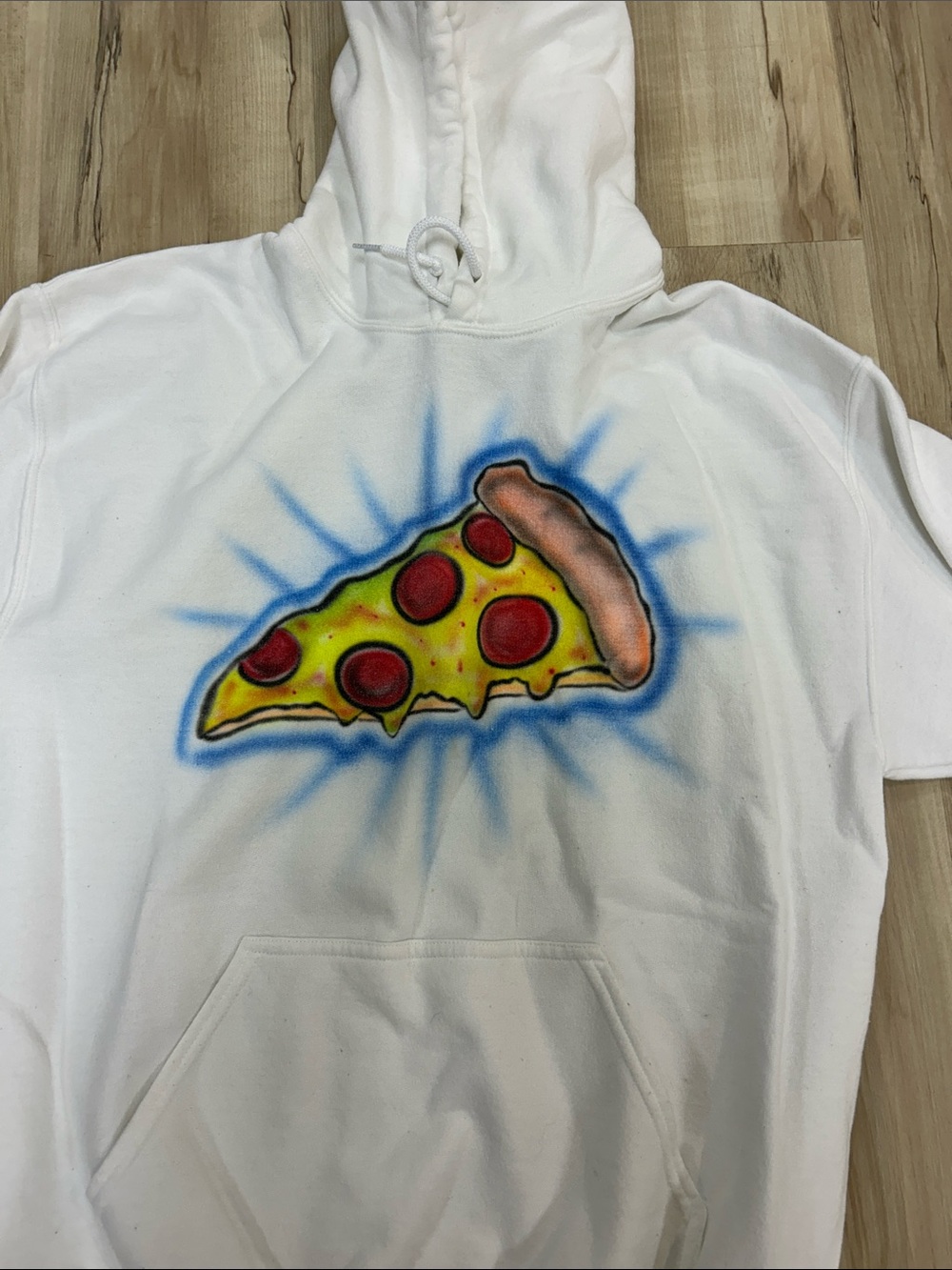 Gildan White Hoodie with Colorful Pizza Slice handmade Graphic image 2